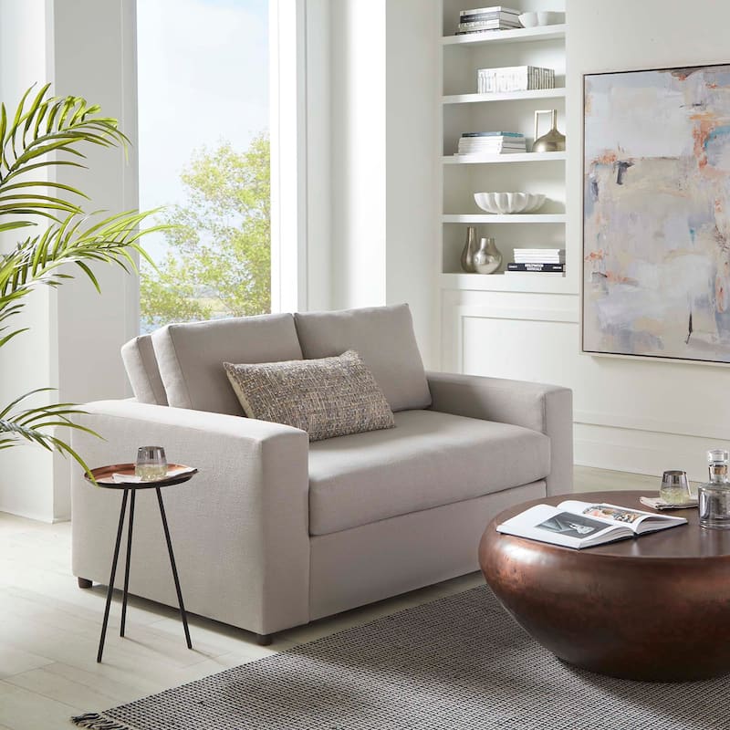 Avendale Linen Blend Loveseat - Made in the USA With Bench Seat Cushion - Flint Gray Linen Blend
