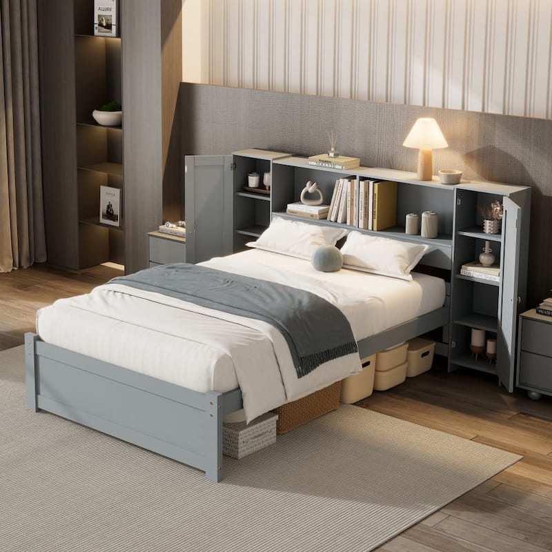 Platform Bed with Storage Headboard and Lockers