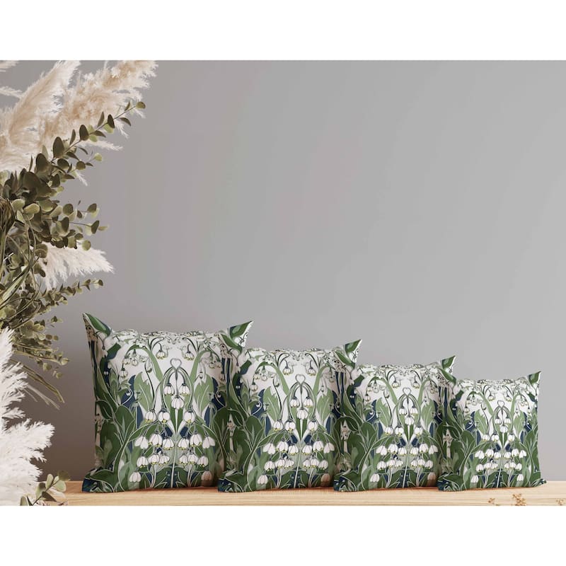 Lily of the Valley Indoor/Outdoor Reversible Throw Pillow White and Green