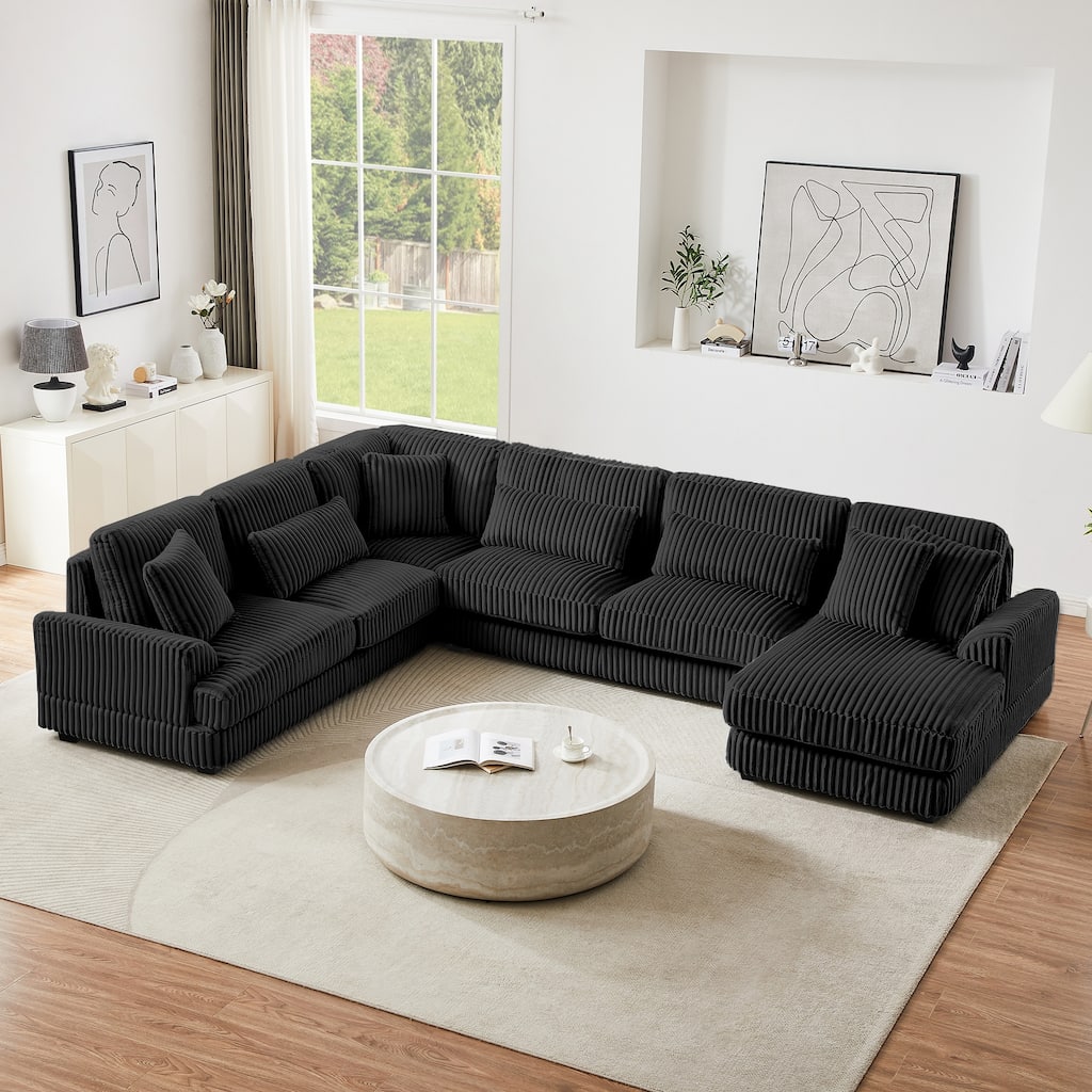 Roomfitters 129 Inch Oversized U-Shaped Sectional Sofa with Chaise Lounge, Corduroy Fabric
