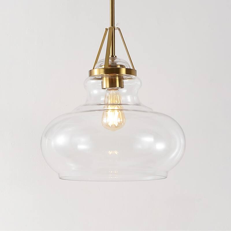 SAFAVIEH Lighting Gerhild 14" Modern & Contemporary Pendant - 14" W x 14" D x 54" H - Brass Gold/Clear - 14Wx14Dx54H