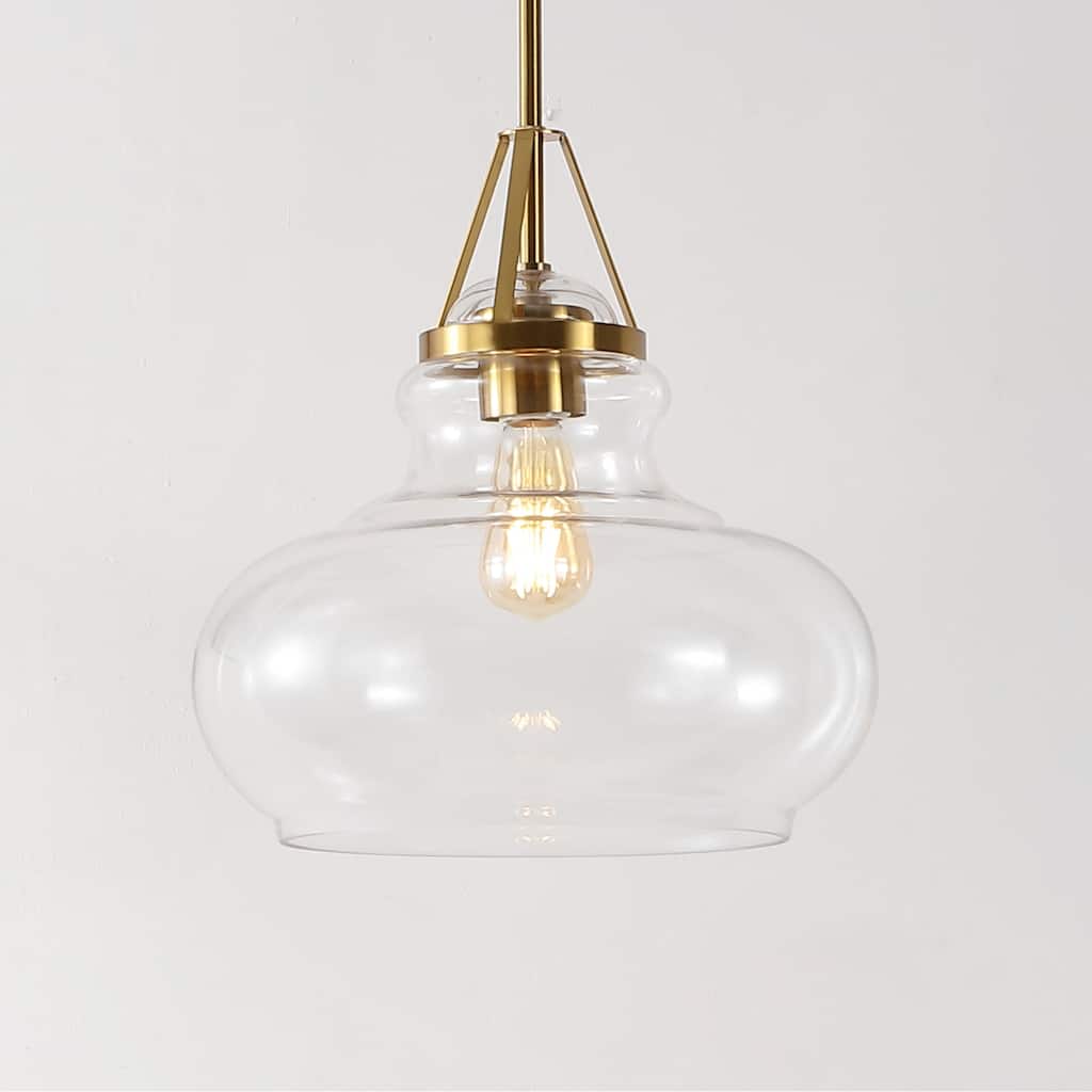 SAFAVIEH Lighting Gerhild 14" Modern & Contemporary Pendant - 14" W x 14" D x 54" H - Brass Gold/Clear - 14Wx14Dx54H