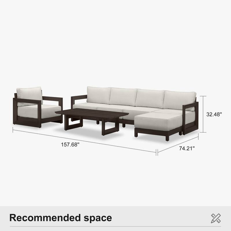 PURPLE LEAF Caesar Open-End White Outdoor Couch with 9.6" Thick for Yard Porch Deck Patio Conversation Sets