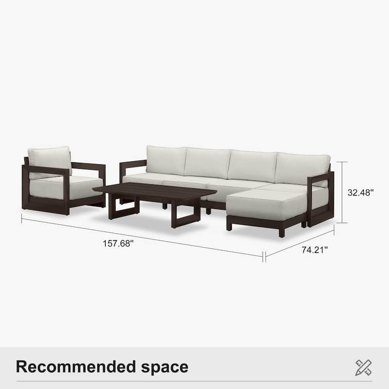 PURPLE LEAF Caesar Outdoor Couch with 9.6" white Thick Cushion and Table for Yard Porch Deck Outdoor Patio Conversation Sets