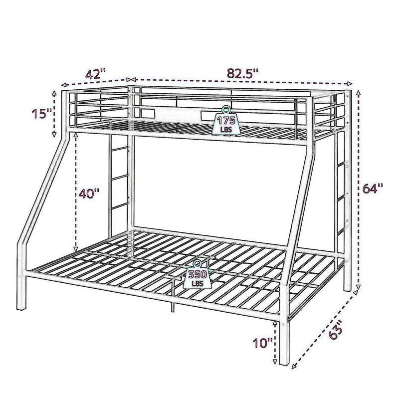 Gothic Glamour Metal Twin XL Bunk Bed - Black Bed Frame with Ladders & Guardrails