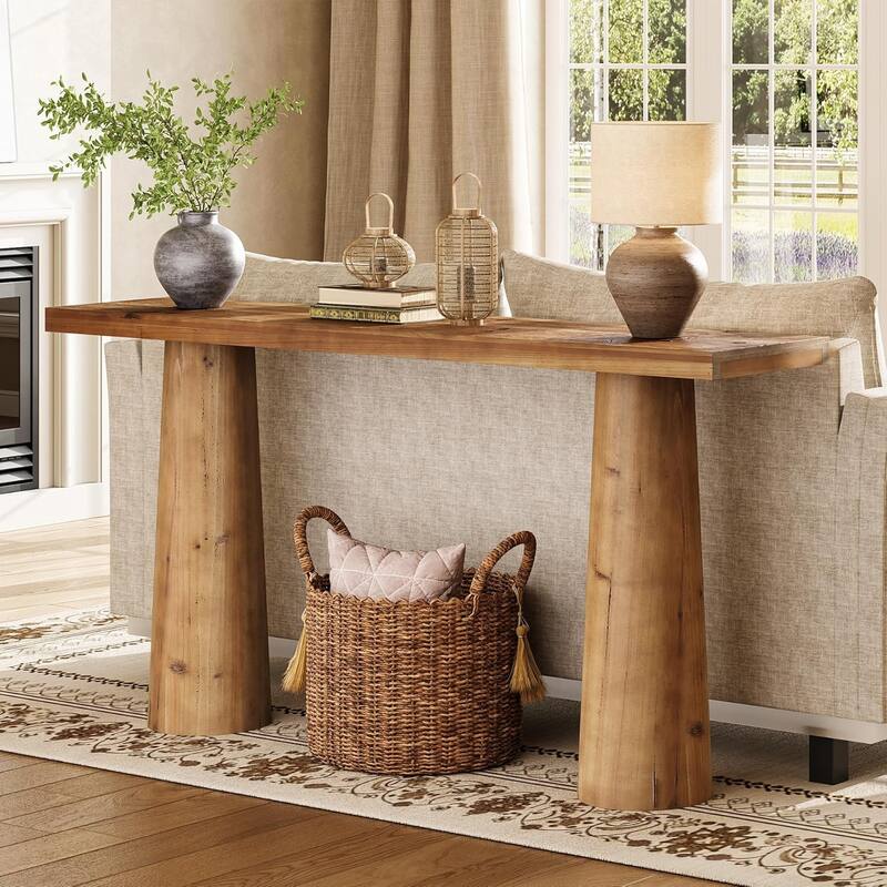 63" Solid Wood Farmhouse Console Table, Sofa Table for Entryway, Hallway, Living Room