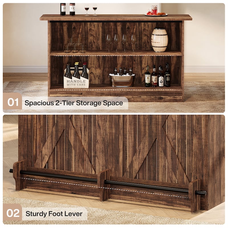 63-Inch Bar Table, 2-Tier Bar Cabinet Height Pub Table with Footrest - N/A
