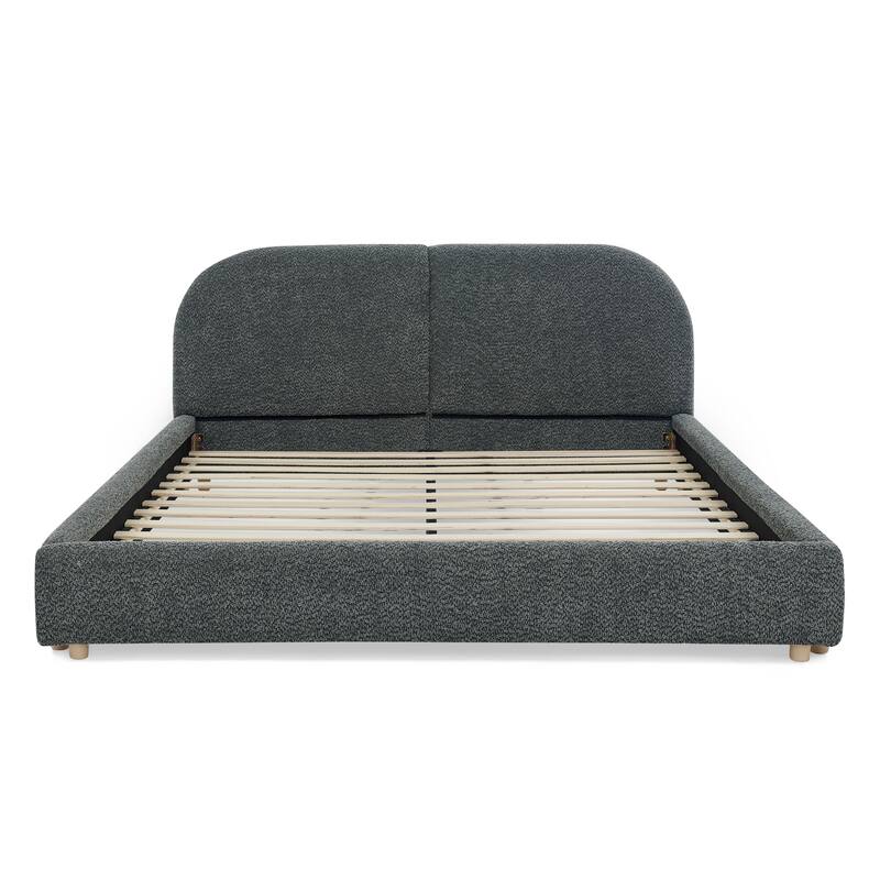 Stylish Curve-shaped Upholstered Platform Bed Frame Modern Minimalist Low Profile Bed with Curved Headboard Optional Storage Bed