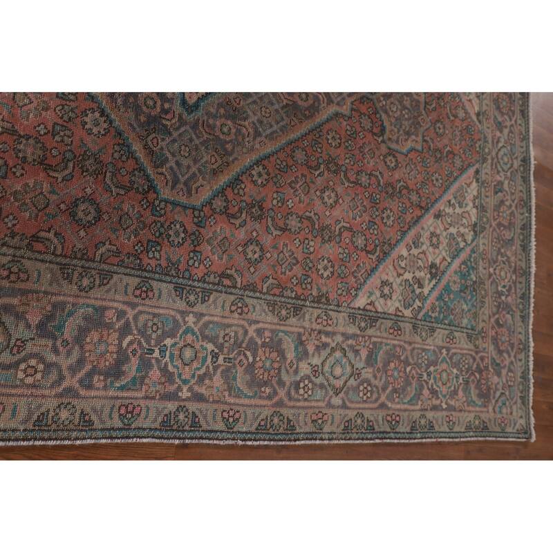 Distressed Tabriz Persian Antique Area Rug Handmade Wool Carpet - 6'9"x 9'7"