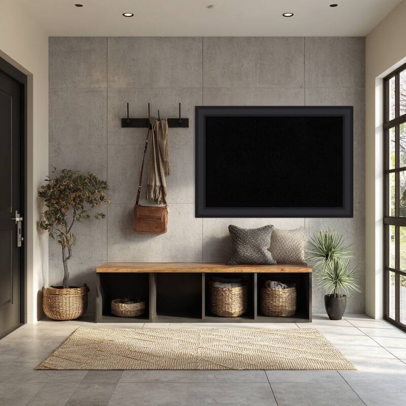 Oliver Black Wood Framed Cork Board - Bulletin Board, Organization Board, Pin Board