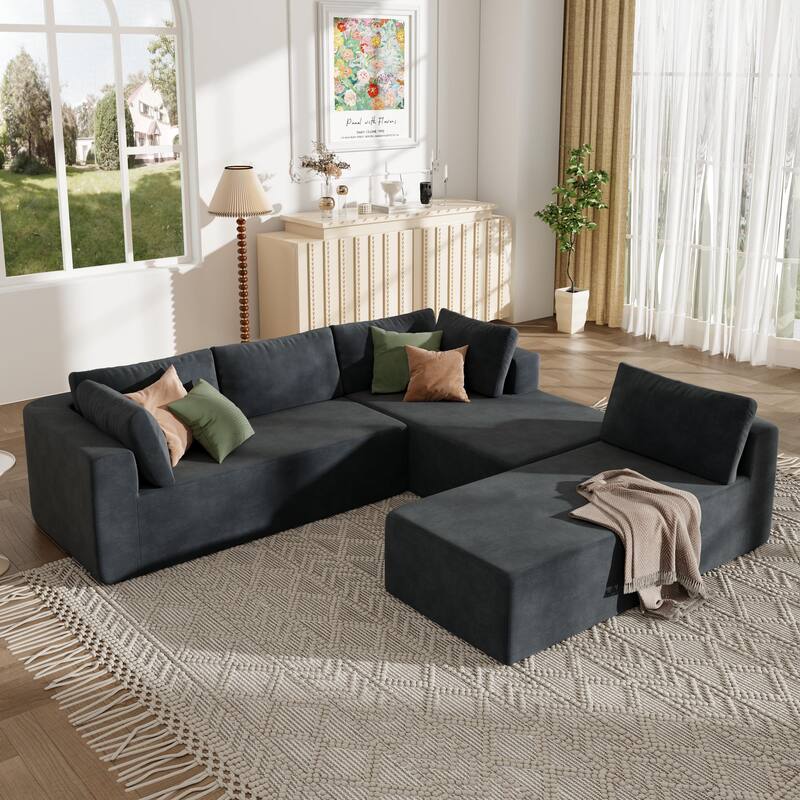 Grey 106.5'' U-Shaped 4-Seat Modular Sofa with 2 Chaise, Pillow, Anti-Wrinkle Chenille Fabric, and High-Density Foam