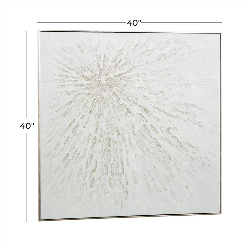 Canvas Starburst Abstract Metallic Living Room Framed Wall Art with Silver Foil Accents - White - CosmoLiving by Cosmopolitan