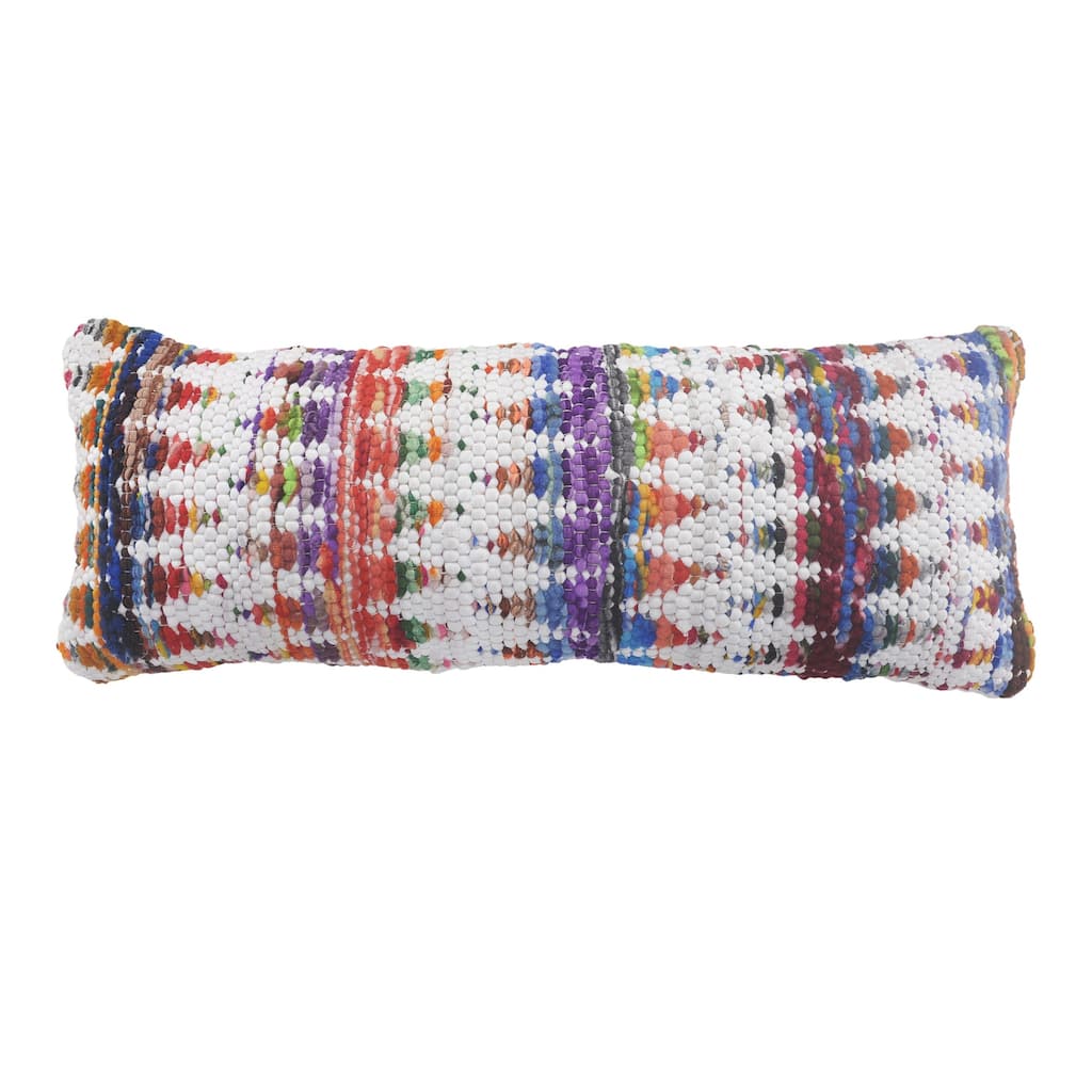 HomeRoots 14" X 36" White Red Blue Orange And Green 100% Cotton Geometric Zippered Pillow