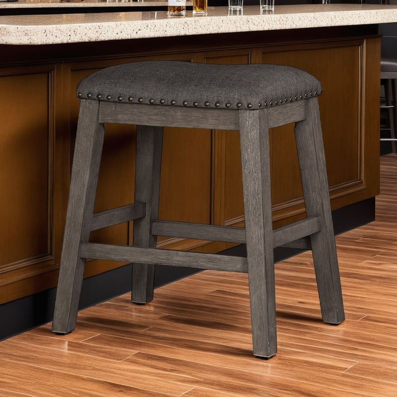 Caity Counter Height Stool Set of 2, Gray Wood Frame, Cushioned Seat