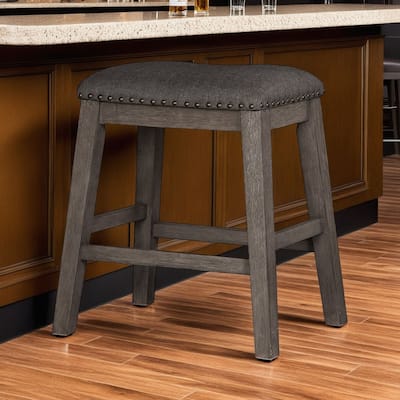 Caity Counter Height Stool Set of 2, Gray Wood Frame, Cushioned Seat