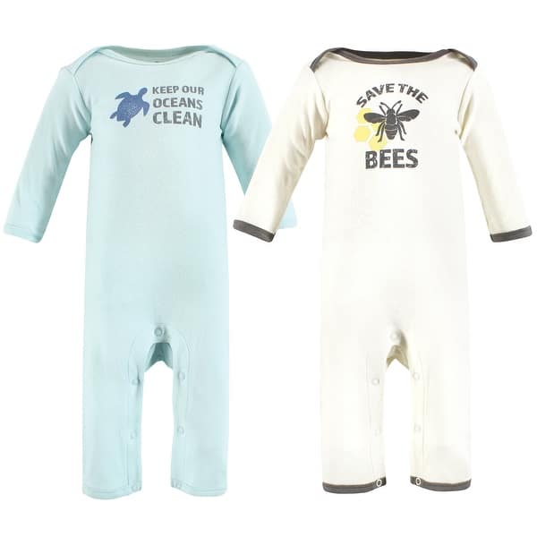 slide 1 of 1, Touched by Nature Organic Cotton Coveralls, Save The Bees 0 - 3 Months - White/Blue