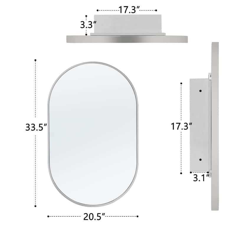 34"H x 21"W Recessed Framed Medicine Cabinet with Mirror