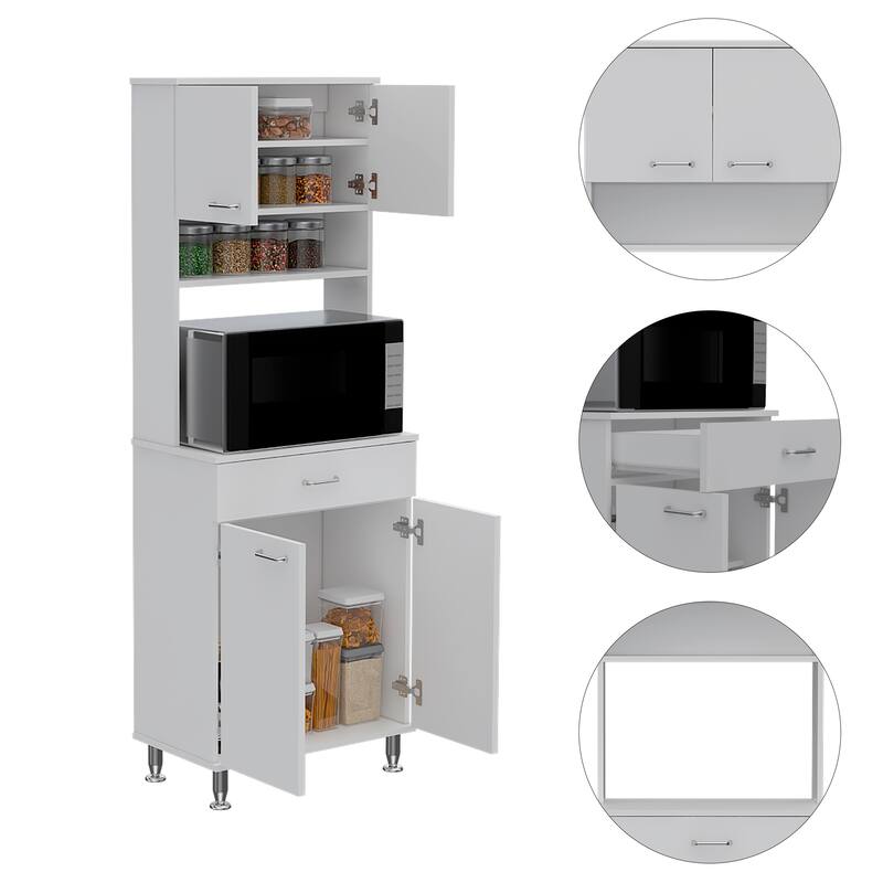 TUHOME Della 60 Kitchen Pantry with Drawer, 2 Cabinets, and Metal Legs - N/A