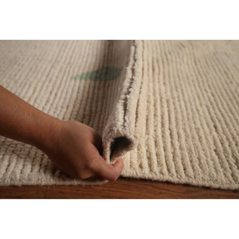 Ivory Palace Size Moroccan Oriental Area Rug Hand-Knotted Wool Carpet - 11'10"x 18'7"