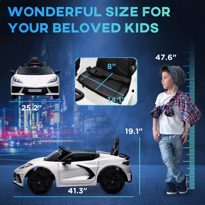 12V Kids Ride-On Chevrolet Corvette Licensed Car with Suspension, USB Music Port, and Dual Driving Modes for 3-6 Years