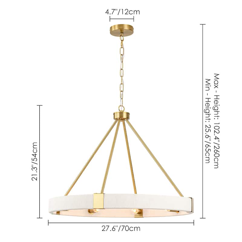 8-Light 27" W Modern Boho Beige Round Wagon-wheel Hand-Woven Cotton Chandelier - 27.6 in. W x 21.3 in. H x 27.6 in. D