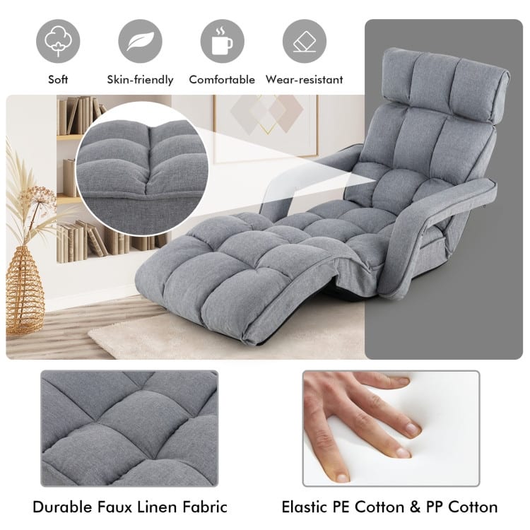 6-Position Adjustable Floor Chair with Adjustable Armrests and Footrest - 77" x 28.5" x 7.5"