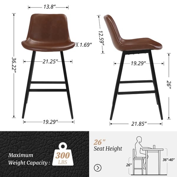 dimension image slide 3 of 10, LUE BONA Faux Leather Bar Stools Counter Height Stools with Backs and Metal Legs (Set of 4)