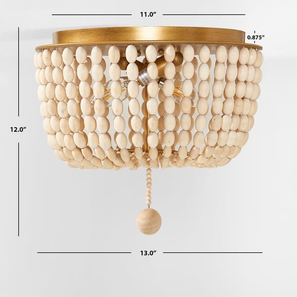 dimension image slide 0 of 2, SAFAVIEH Lighting Fidelma Boho Beaded 2-light LED Flush Mount - 13" W x 13" D x 12" H
