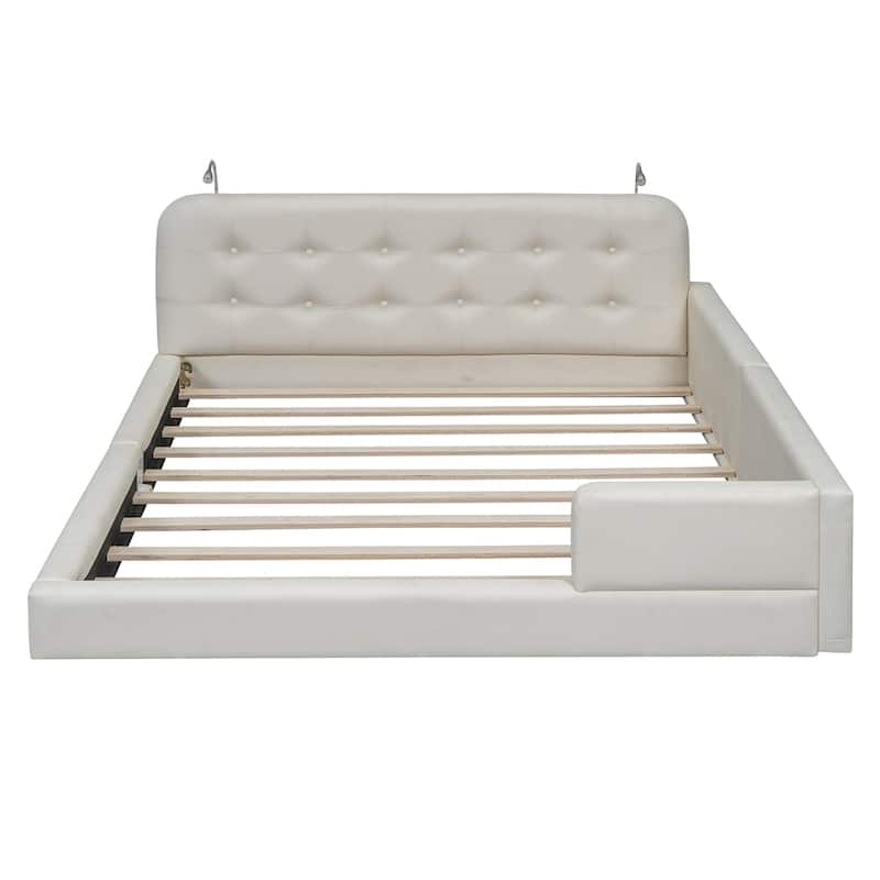 Queen Size Upholstered Platform Bed with 2 Reading Lights