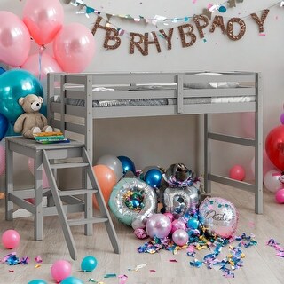 Kids Furniture Twin Size Loft Bed Platform Kids Bed with Ladder and Space Storage, Grey