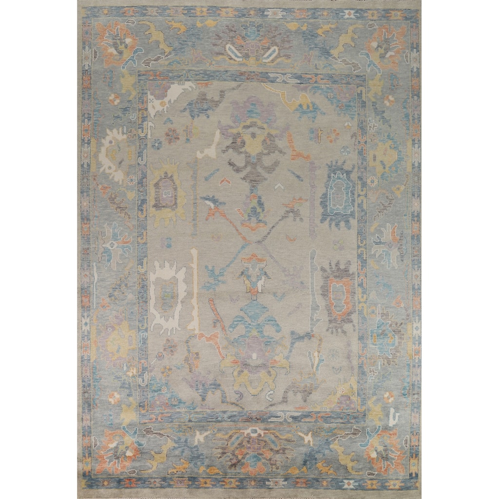 Hand Knotted Oriental 100% Wool Carpet Transitional All-Over Beige & Ivories Oushak Area Rug - 12' 3'' X 9' 1''