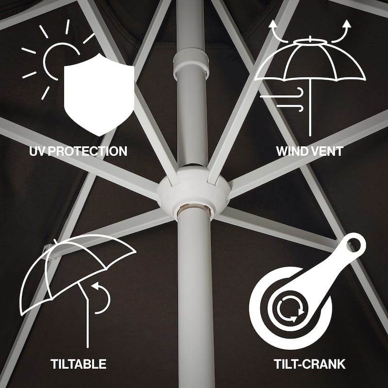 9ft Tassel Patio Umbrella Auto-Tilt, Crank , by JONATHAN Y