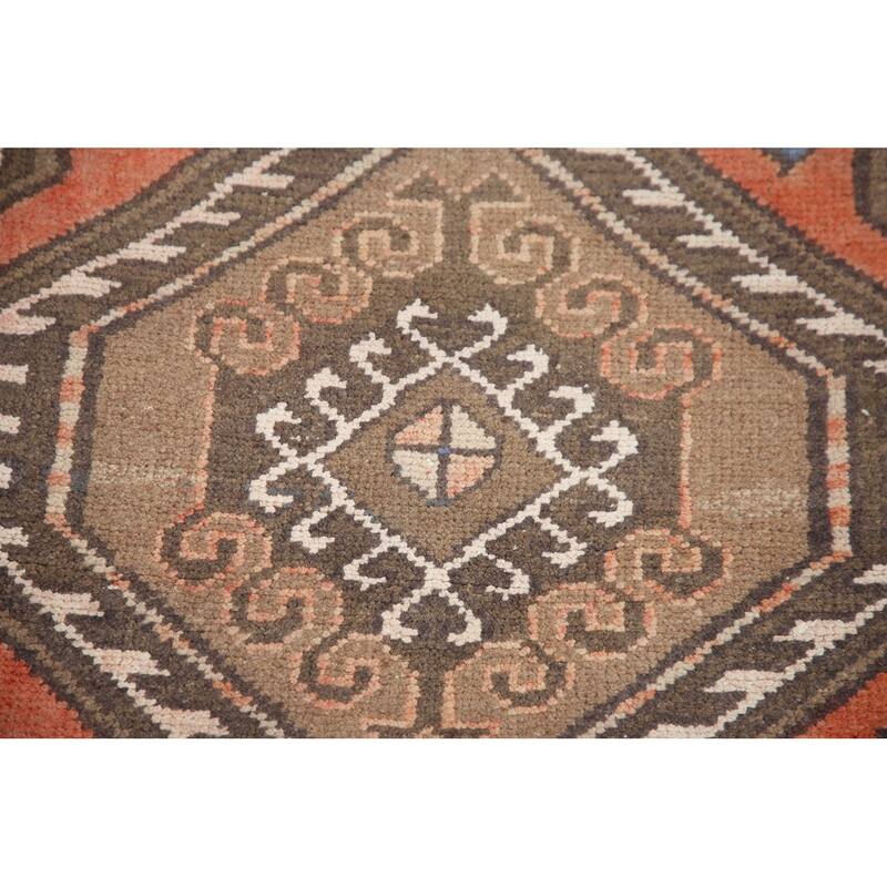 Hand Knotted Oriental 100% Wool Carpet Traditional Tribal Coral Hamedan Runner Rug - 13' 2'' X 3' 5''