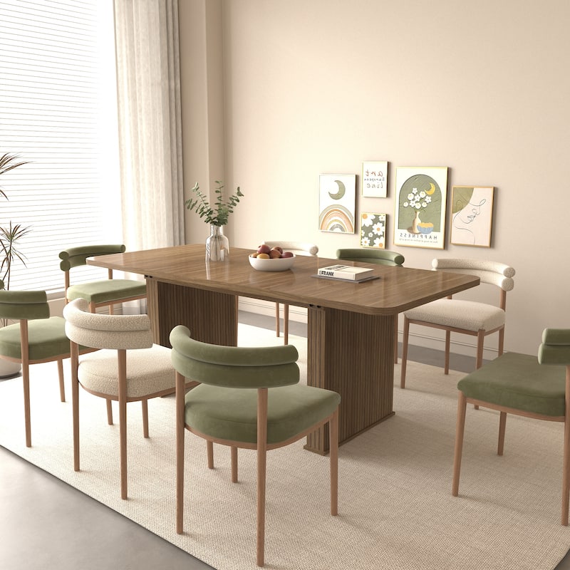 Modern Dining Table for 6-10 People,Wood Kitchen Table with Double Robust Pedestal,Wooden Dinner Table for Dining Room
