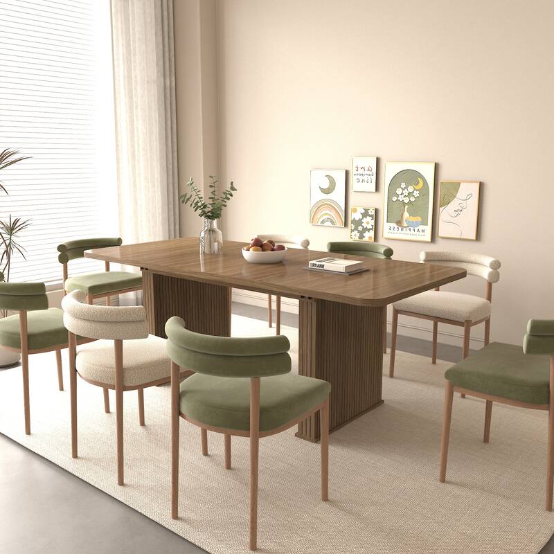 Rounded stripes Extendable Dining Table for 6-10 People, Wood Table with Double Robust Pedestal, Conference Meeting Table