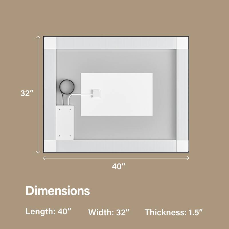 Modern LED Bathroom Mirror with Adjustable Color Temperature and Anti-Fog Dimmable Light - 40” x 32” x 0.16”