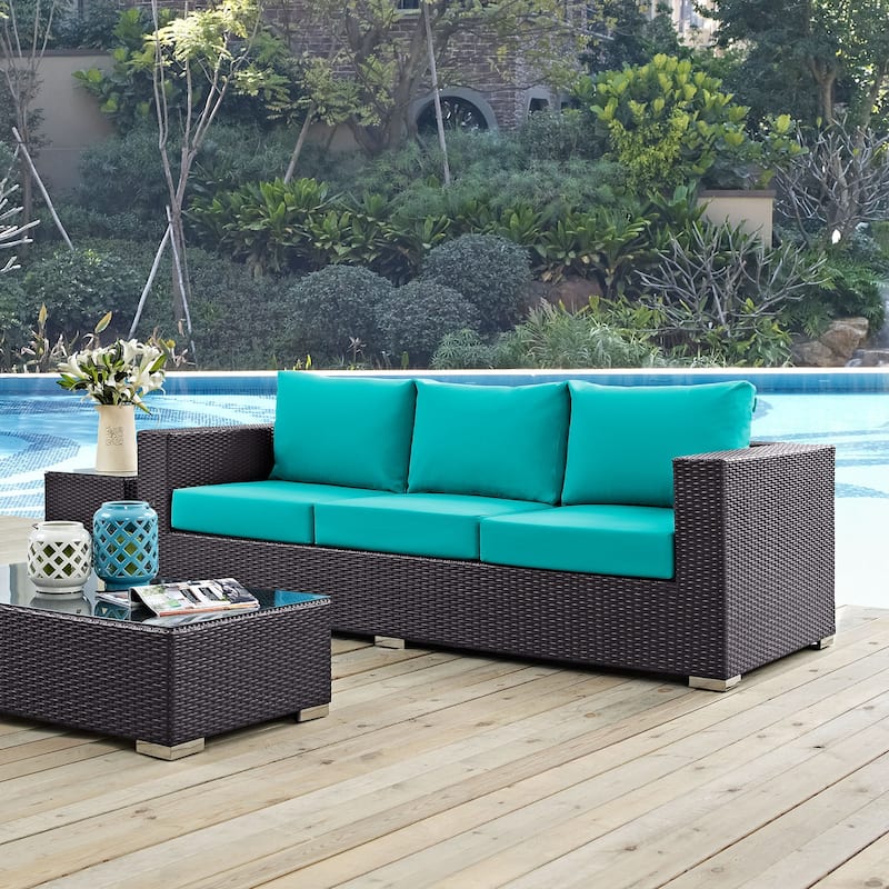 Convene Outdoor Patio Sofa - Espresso Turquoise