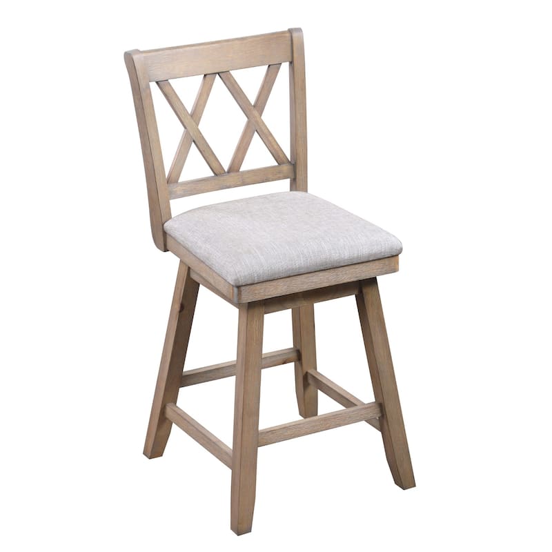 37.5" Brown High Double Cross Bar Stool with Swivel Seat