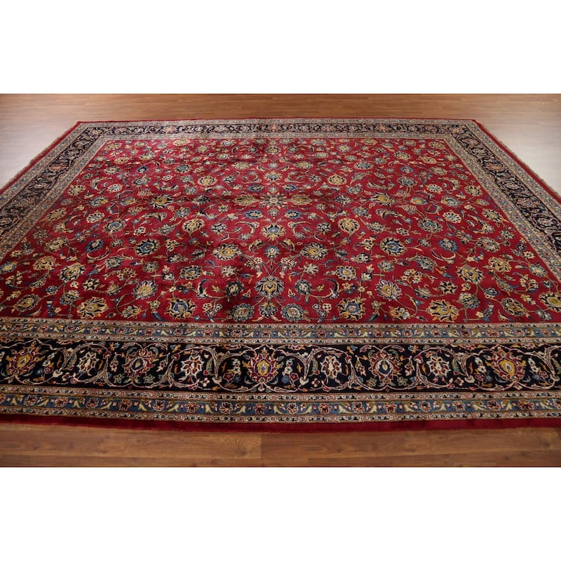Vegetable Dye Red Kashan Persian Vintage Rug Hand-Knotted Wool Carpet - 9'8"x 12'3"