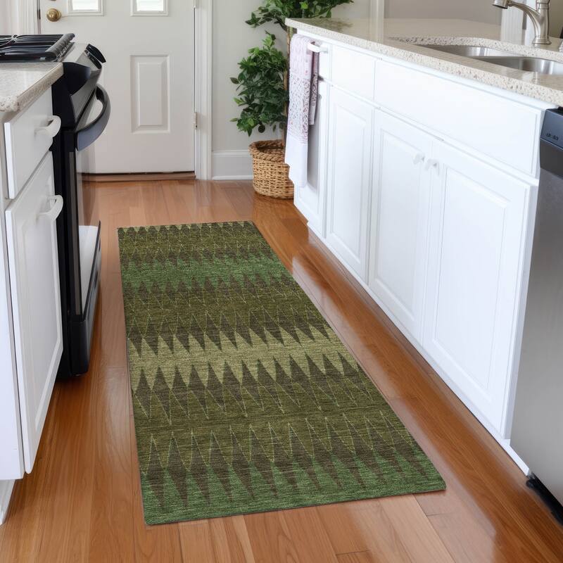 Premium Washable Super Soft Modern Ziggy Mayfield Rug - Olive - 2'3" x 7'6"