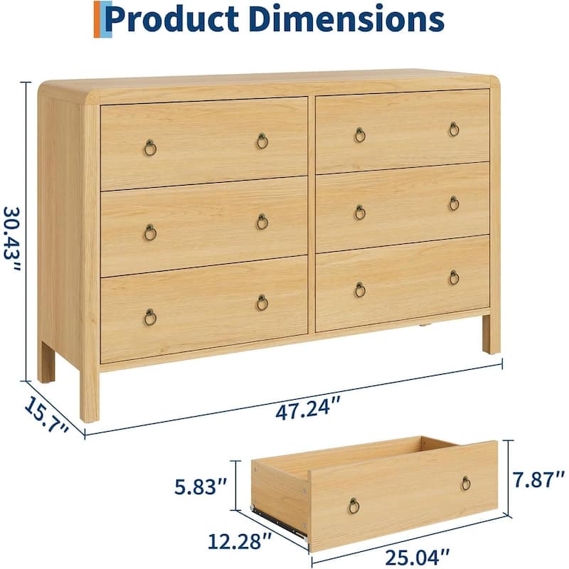 Modern 6 Drawer Dresser with Large Drawers for Bedroom, Living Room