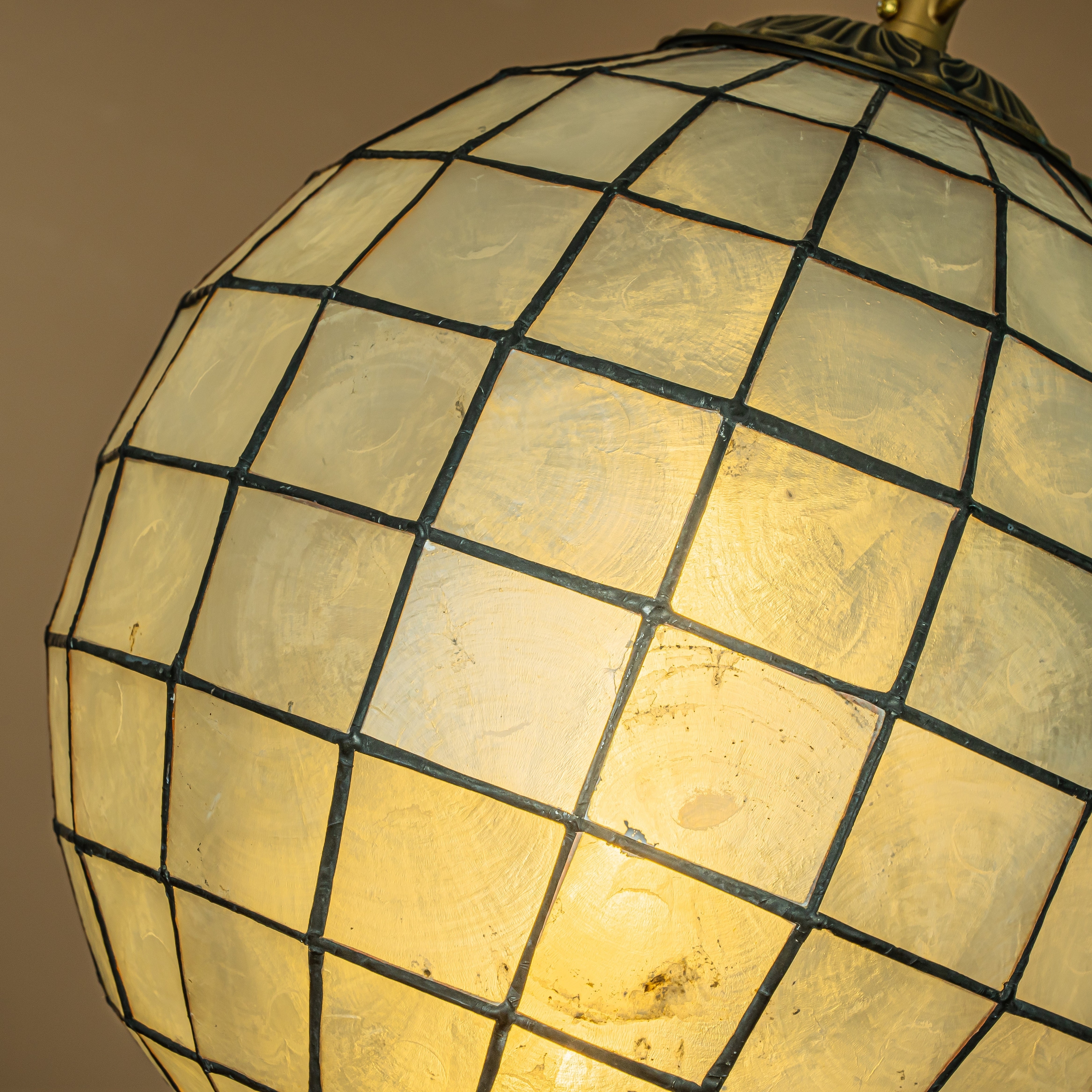 Vintage Capiz Shell Chandelier 12'' Antique Brass
