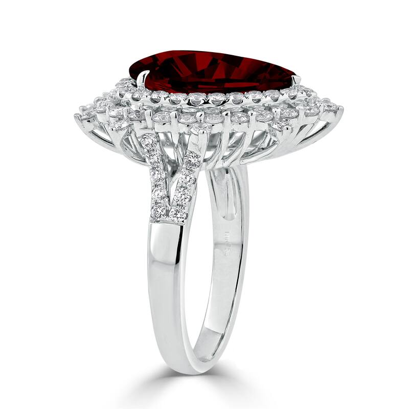 Auriya 5 7/8ct Pear-cut Red Garnet and Halo Diamond Ring 1 1/4ctw 18K Gold