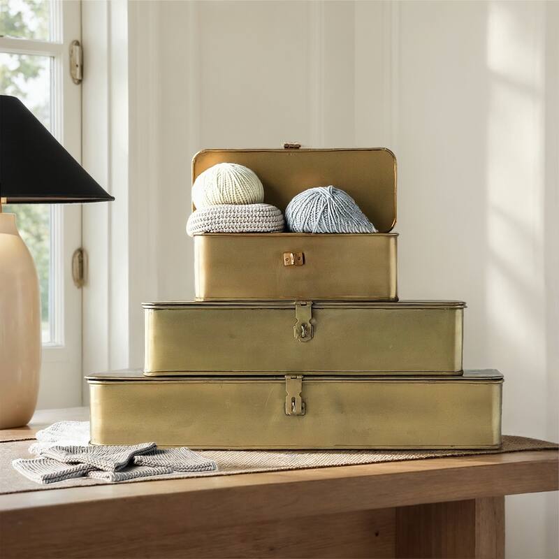 Decorative Metal Boxes with Lid, Set of 3