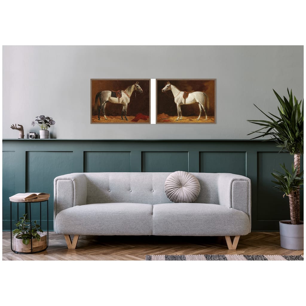 Kate and Laurel Emil Volkers White Horses 2 Piece Framed Canvas Wall Art Set by Nostalgia Prints