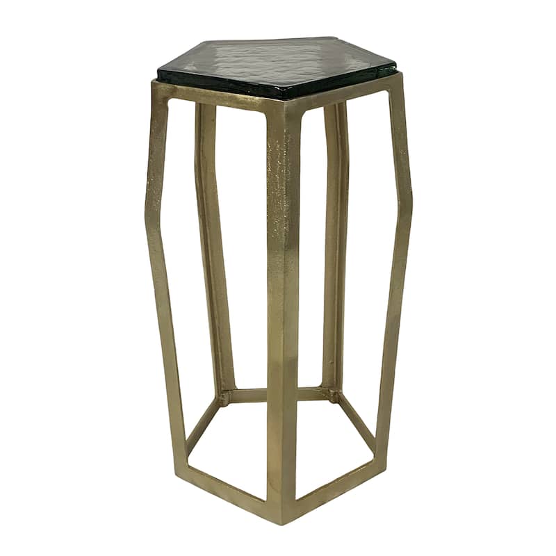 Marble Side Table Metal Frame Modern Narrow Accent for Home Decor - Champagne/ Black - Glass - 15" x 15" x 26"
