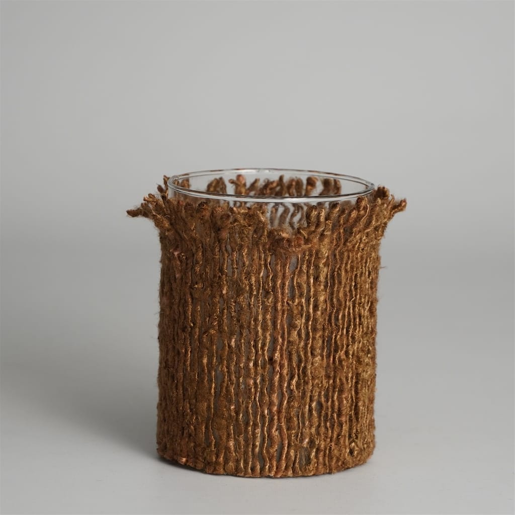 Vertical Textured Glass Votive Candle Holder - 5" - Brown and Clear