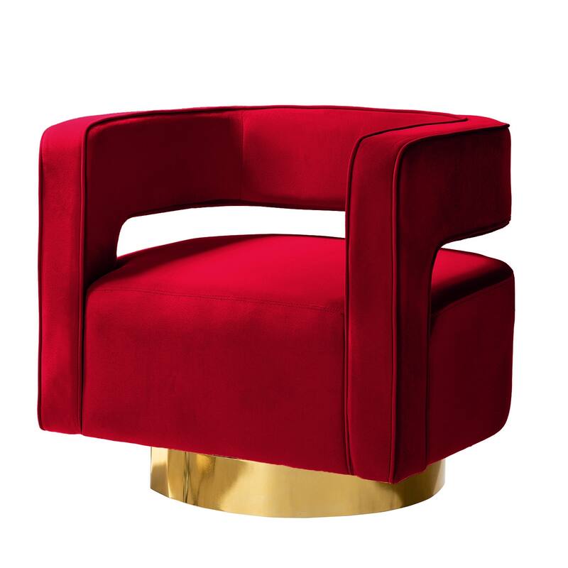 Carisa Modern Upholstered Swivel Open-Back Barrel Chair with Golden Base by HULALA HOME