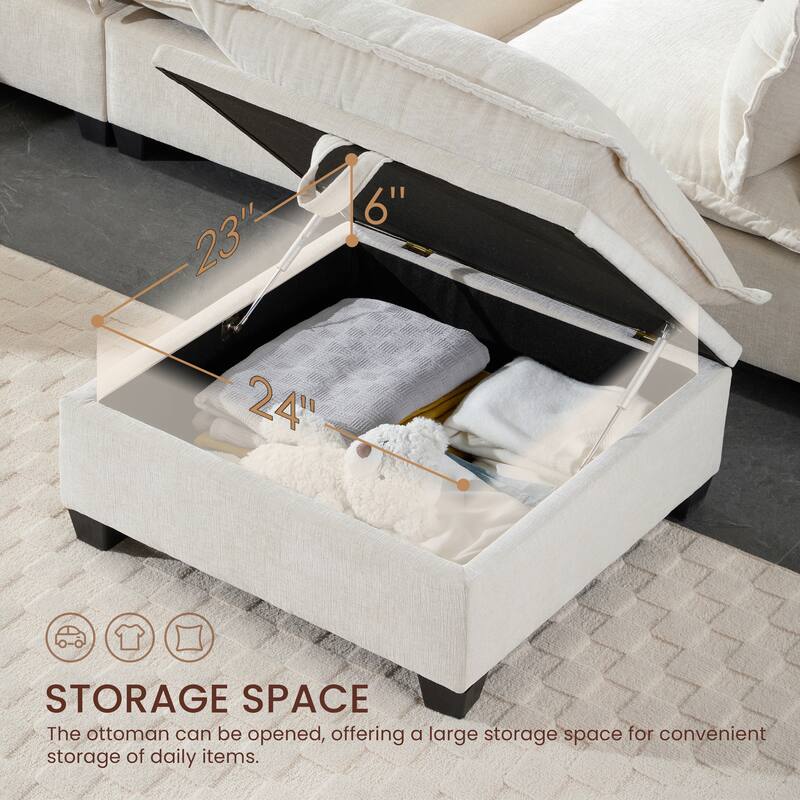 U Shaped Modular Sectional Sofa with Movable Storage Ottoman, Comfy Chenille Deep Seat Cloud Couch, Oversized 7 Seat Corner Sofa