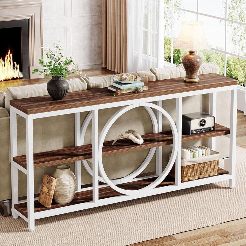 70.9" Extra Long Console Table Sofa Table Behind Couch with Wood Storage Shelves Metal Frame for Entryway/Living Room/Hallway